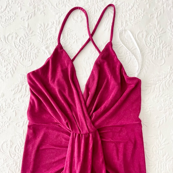 NWOT Lulus Dreamy Date Magenta Surplice Midi Dress Small - Picture 3 of 9